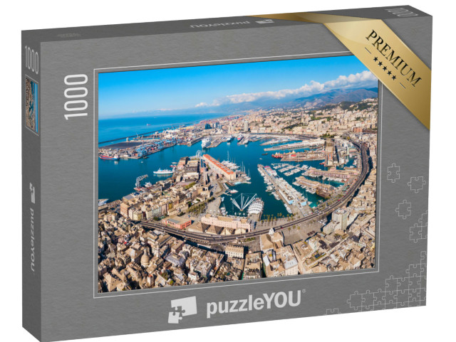 Puzzle 1000 pezzi „Vista panoramica aerea del porto di Genova. Genova o Genova è il capoluogo della regione Liguria“