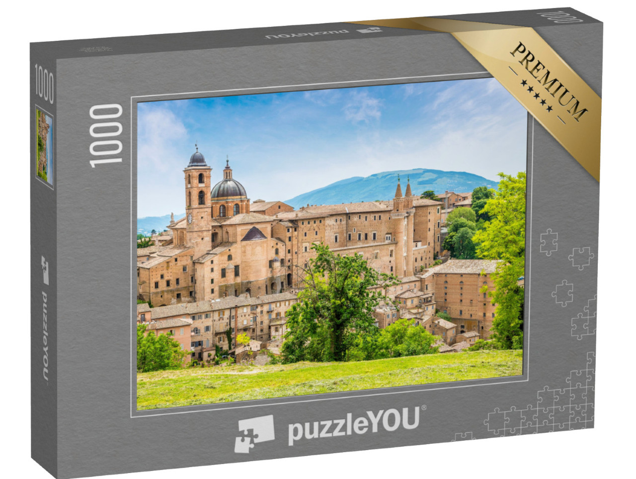 Puzzle 1000 pezzi „Una vista dalla Fortezza Albornoz verso il centro della città di Urbino, Italia, in estate“