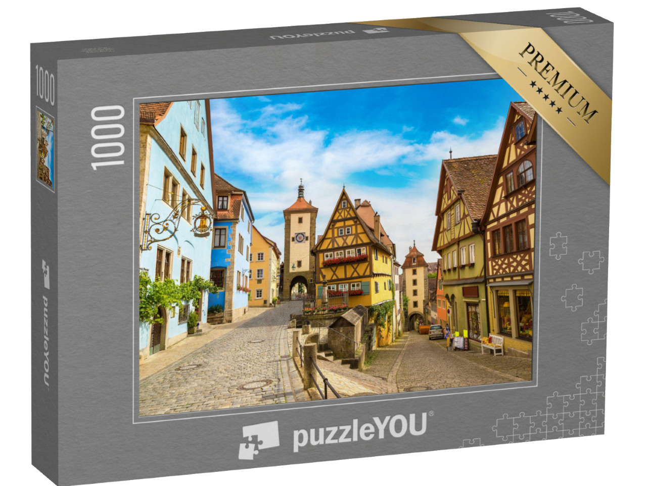 Puzzle 1000 pezzi „Antica strada medievale a Rothenburg ob der Tauber, Germania“