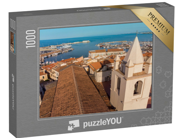Puzzle 1000 pezzi „Panorama della città di Termoli con il campanile della cattedrale e il porto di Termoli, Italia“