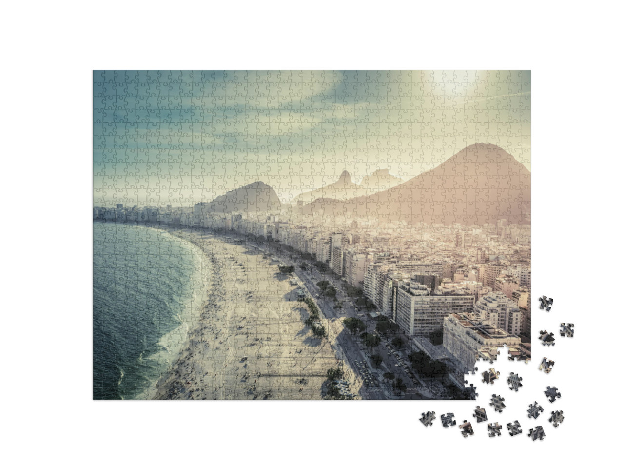 Puzzle 1000 pezzi „Spiaggia di Copacabana a Rio de Janeiro, Brasile, bianco e nero“