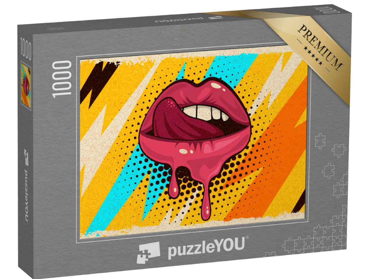 Puzzle 1000 pezzi „Pop art: labbra, bocca e lingua rosa e rosse“