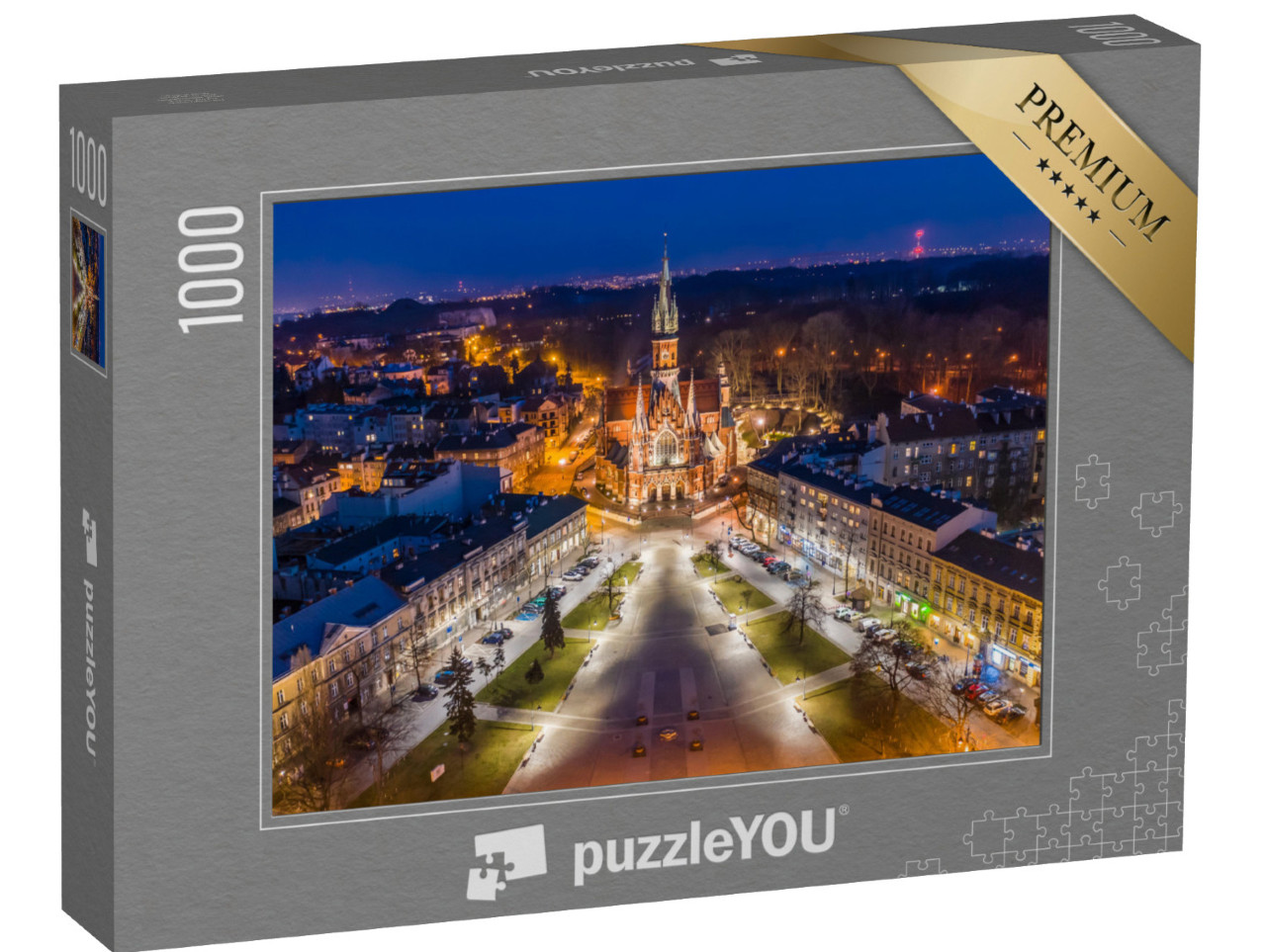 Puzzle 1000 pezzi „Piazza Podgórski con la chiesa di San Giuseppe a Cracovia, Polonia“