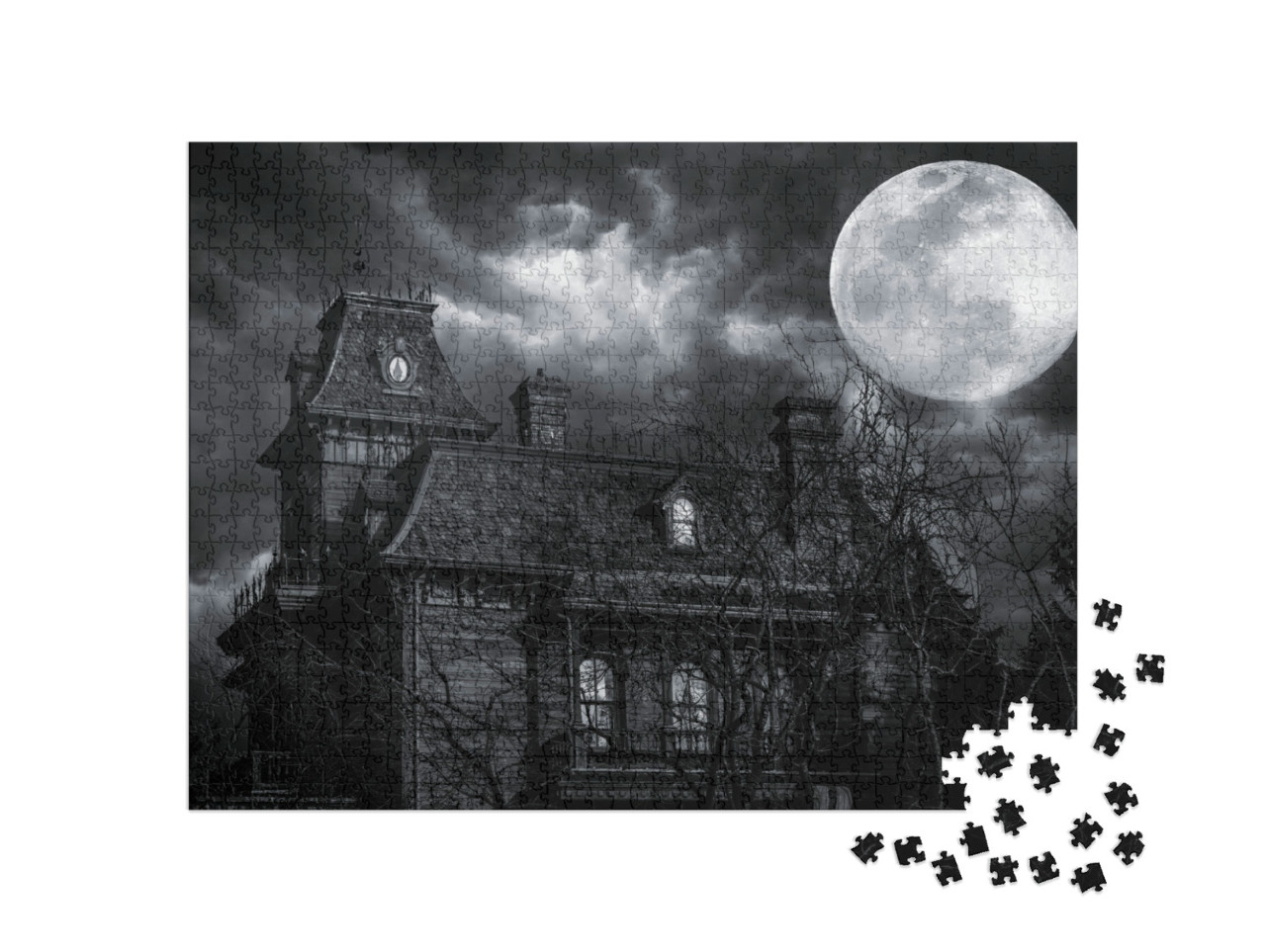 Puzzle 1000 pezzi „Una vecchia casa inquietante sotto la luna piena“