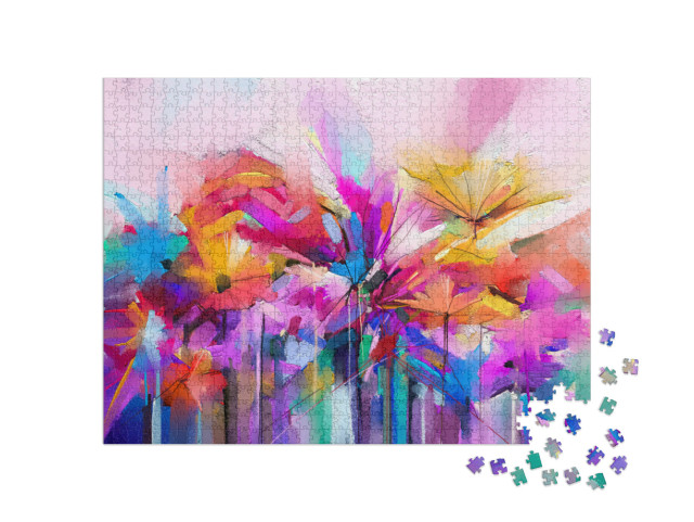 Puzzle 1000 pezzi „Fiore primaverile astratto dipinto a pennellate su tela“