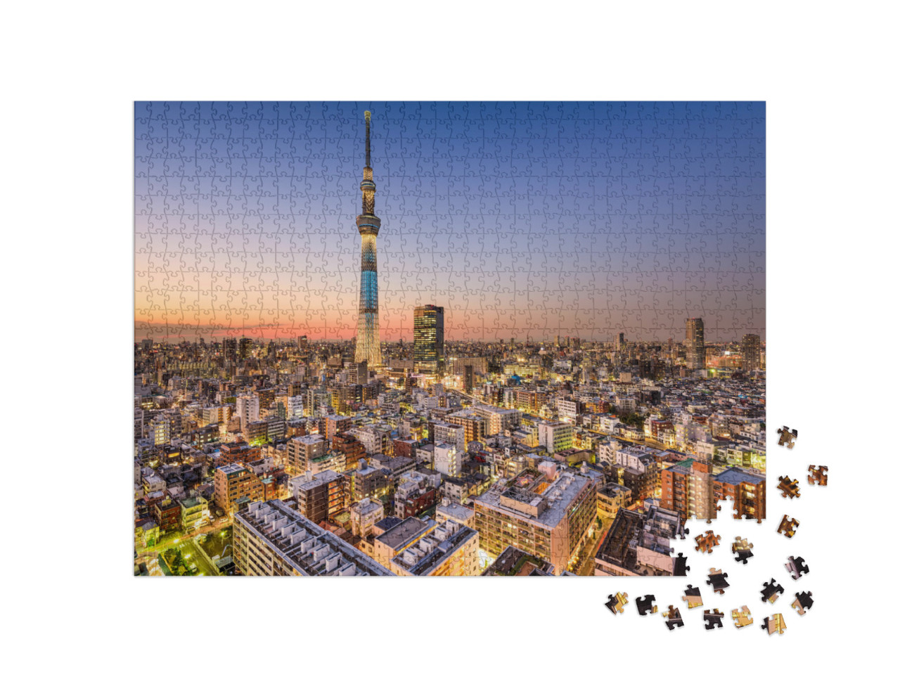 Puzzle 1000 pezzi „Paesaggio urbano con Skytree, Tokyo, Giappone“