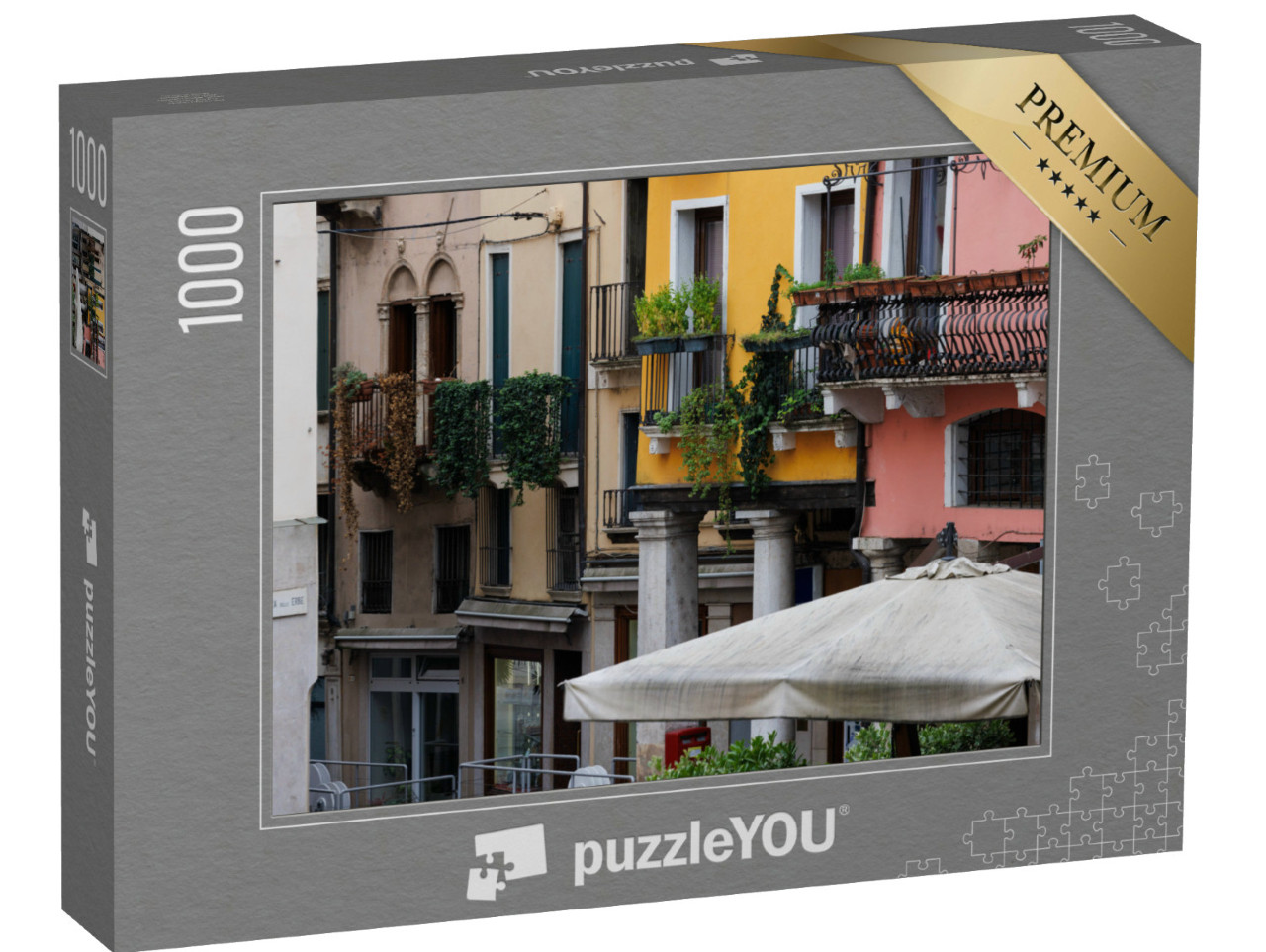 Puzzle 1000 pezzi „Vista delle caratteristiche case colorate di Vicenza in Italia“