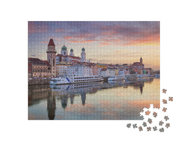 Puzzle 1000 pezzi „Passau: città al tramonto, Baviera, Germania“