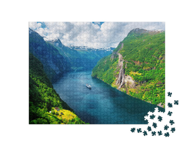 Puzzle 1000 pezzi „Sunnylvsfjord e le famose cascate delle Sette Sorelle, Norvegia“