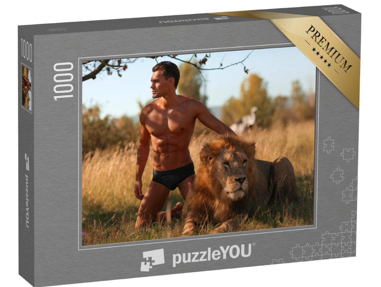 Puzzle 1000 pezzi „Modello maschile sexy con leone“