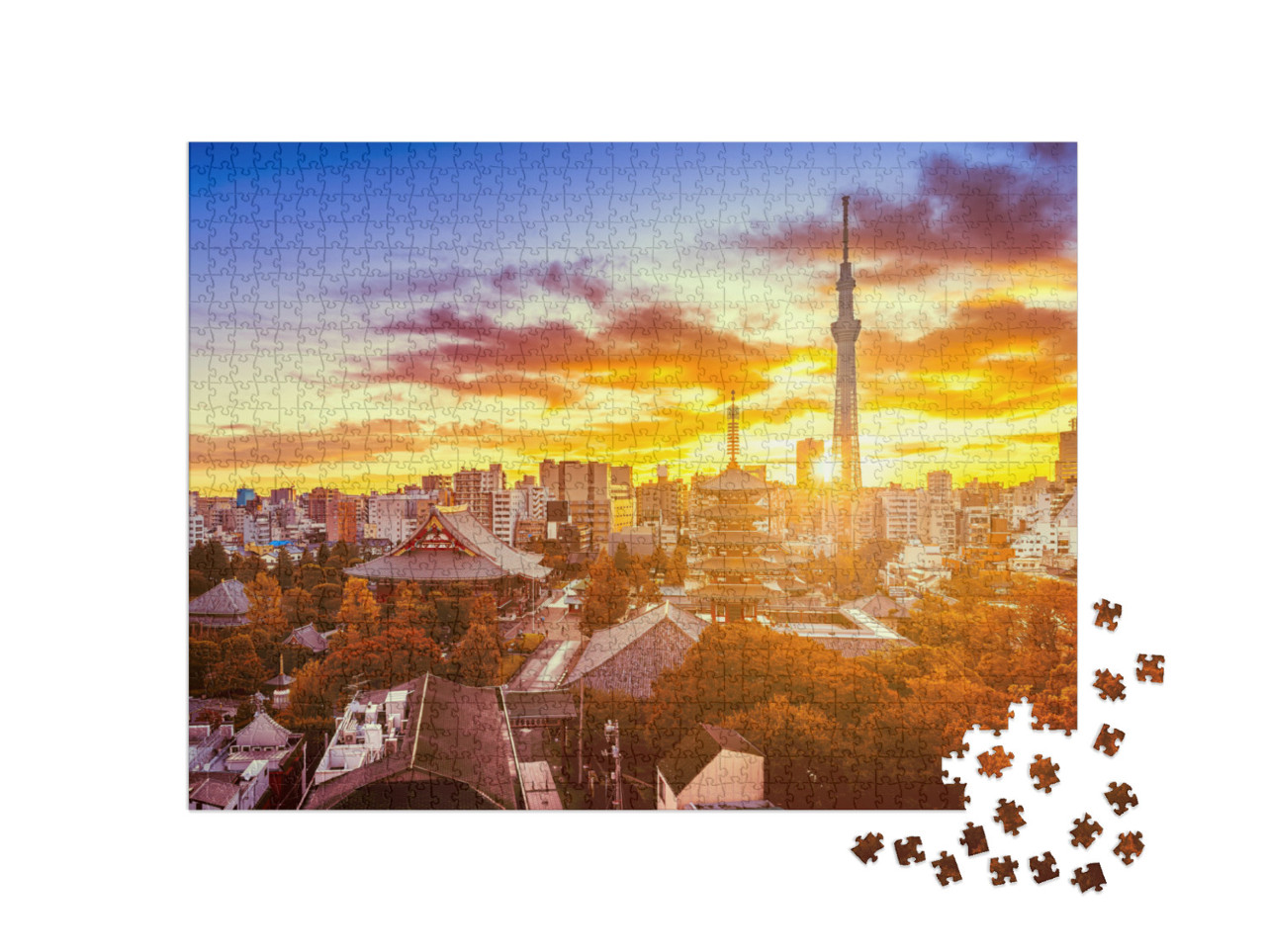 Puzzle 1000 pezzi „Tokyo, Giappone, il tempio Senso-ji e lo Skytree“