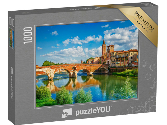 Puzzle 1000 pezzi „Vista panoramica del Ponte Pietra, Verona, Italia“