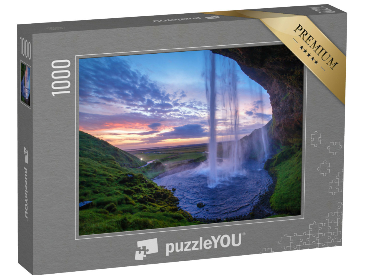 Puzzle 1000 pezzi „Cascata di Seljalandfoss al tramonto, Islanda“