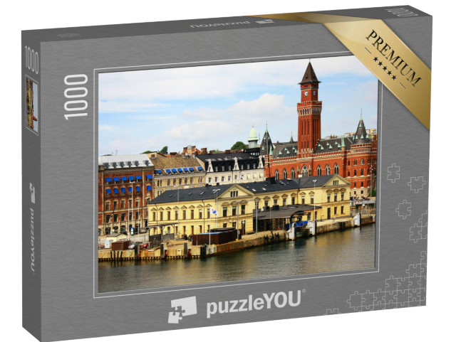 Puzzle 1000 pezzi „Bella vista di Helsingborg con il porto, Svezia“