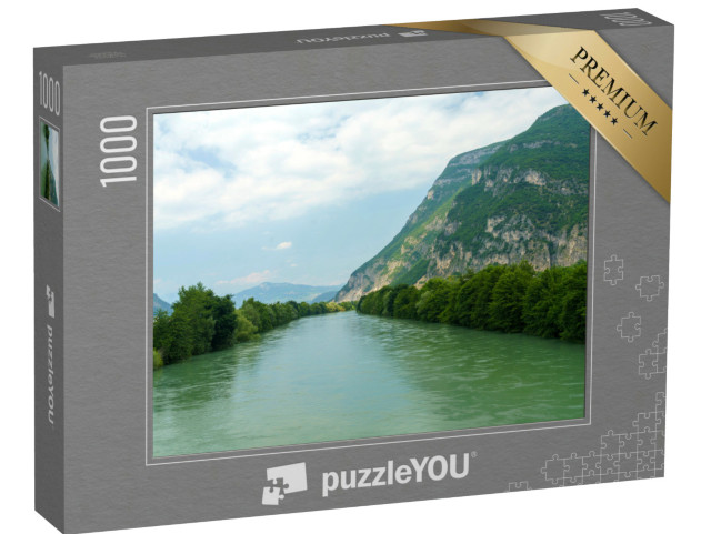 Puzzle 1000 pezzi „Ciclovia lungo il fiume Adige da Rovereto a Trento, Trentino Alto Adige, Italia, in estate“