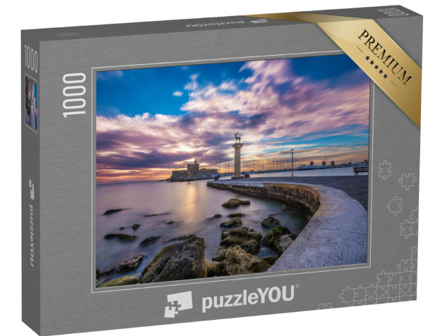Puzzle 1000 pezzi „Ingresso del porto di Mandraki, Rodi, Grecia“
