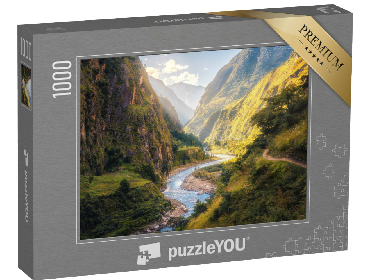 Puzzle 1000 pezzi „Splendida valle di fronte alle montagne dell'Himalaya“
