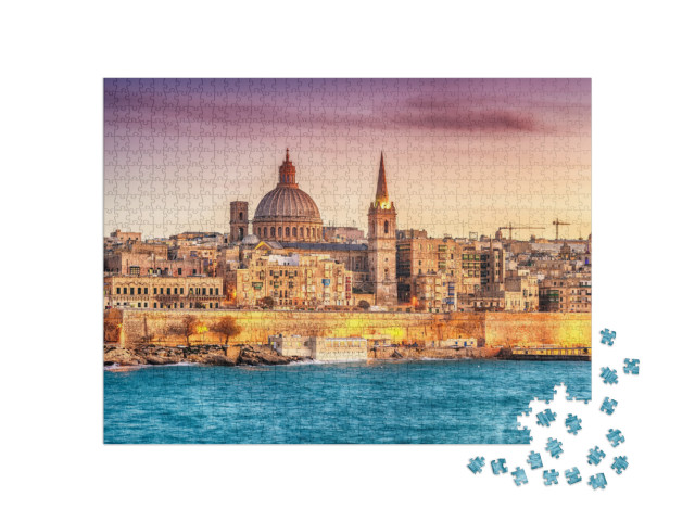 Puzzle 1000 pezzi „Il porto di Marsans al tramonto, La Valletta, Malta“